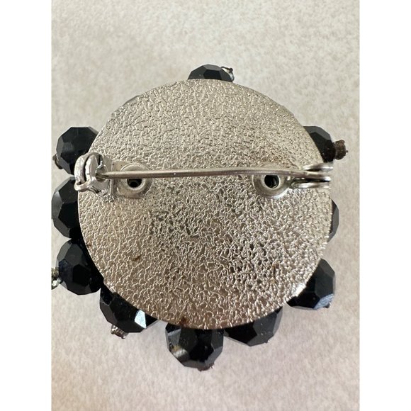 Miriam Haskell unsigned 1930s silver tone black beaded rhinestone pin brooch - Picture 6 of 9